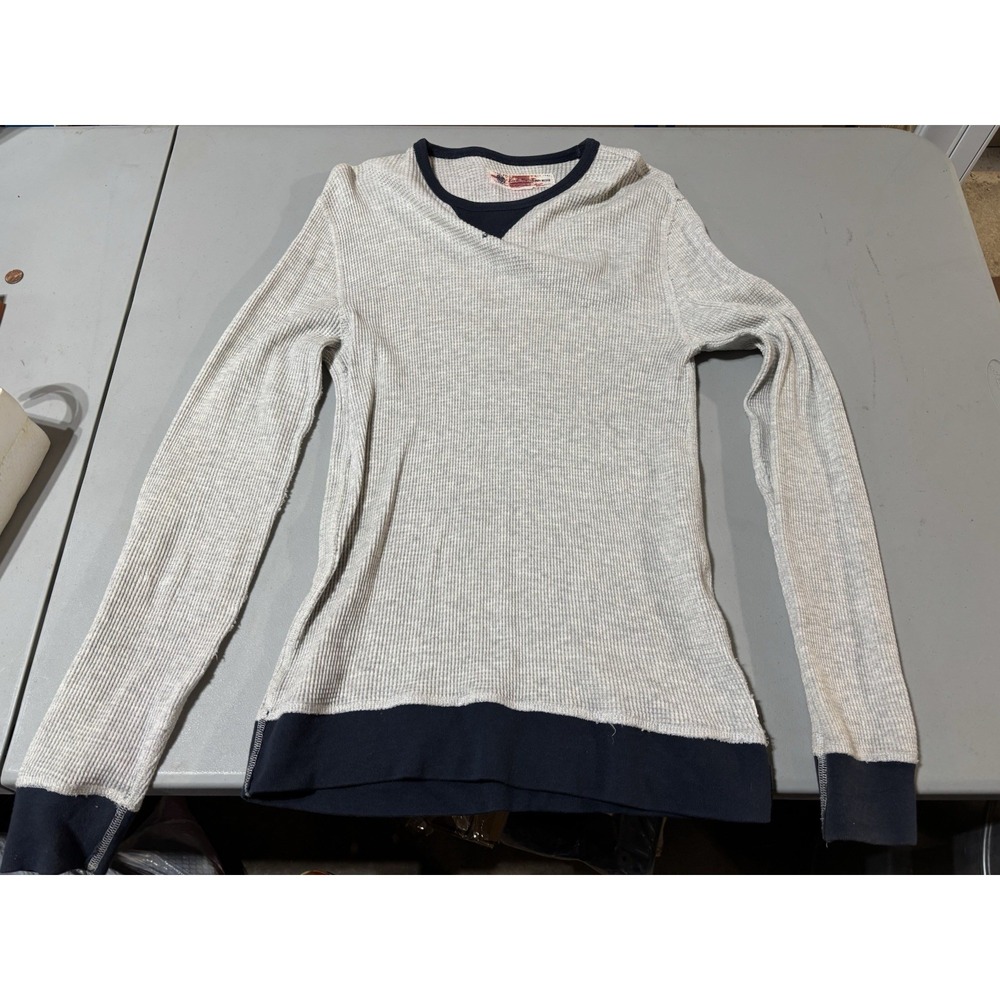 Lucky Brand Sweater Men Cotton Crew V-Notch Long Sleeve Knit Pullover Gray S